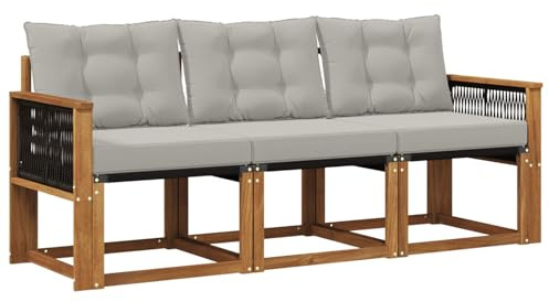 vidaXL Outdoor-Sofagarnitur mit Kissen 3 pcs Natürlich und Hellgrau, Gartenmöbel, strapazierfähiges Outdoor-Sofa, Loungeset für die Terrasse, Komfort beim Sitzen