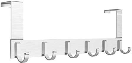 Anjuer Mehrzweck 6 Haken Türhaken Kleiderhaken für Handtüche, Hüte, Roben, Schlüssel, Handtaschen, Mäntel - Aluminiumlegierung,gebürstete Oberfl, Silber
