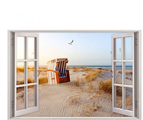 nikima Schönes für Kinder 152 Wandtattoo Fenster - Ostsee Strandkorb Maritim - in 5 Größen - Wandbild Wanddeko Meer - Größe 1250 x 830 mm