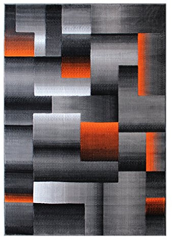 Masada Rugs Moderner Teppich, modernes Design, Blau / Grau / Schwarz Modern 6 Feet X 9 Feet Orange