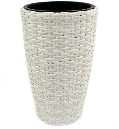 DARO DEKO Rattan Blumentopf hoch rund Ø 28cm x 40cm weiß
