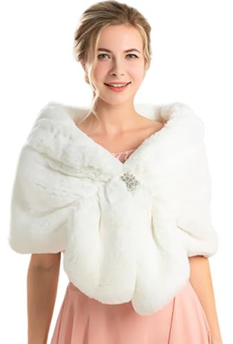 Unicra Braut Hochzeit Kunstpelz Schal Wrap Braut Pelz Schal Fell Wraps und Tücher für Frauen weiß, One size