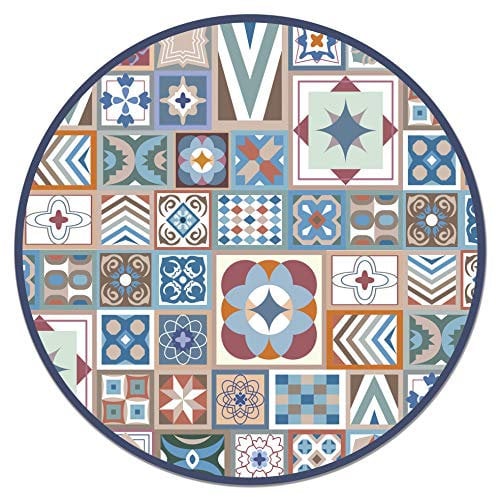 Panorama Tapis Vinyle du Sol Cuisine Salle de Bain - Différentes Tailles - (Carreaux Ciments Marron 2 Rond 150x150 cm)
