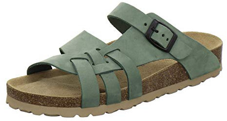 AFS-Schuhe 2122 Damen Pantoletten aus echtem Leder, hochwertige Hausschuhe für Frauen mit Eva-Sohle, Made in Germany (42 EU, grün/Verde)