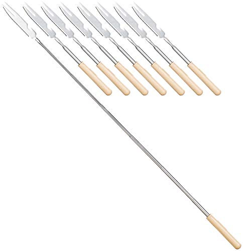 infactory Grillspiesse: 8er-Set 3in1-Teleskop-Messer, Grillgabel & Flaschenöffner, bis 69,5 cm (Besteck-Gabel, Grillwender Edelstahl, Multitool)