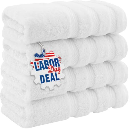 American Soft Linen Luxury Hand Towels for Bathroom, 100% Cotton Turkish 4 Piece Hand Towel Set, 600 GSM Hand Face Towels for Kitchen, White Hand Towels