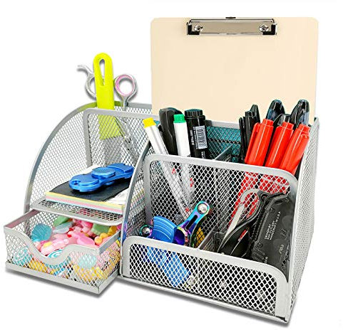 New Office Storage Einfache Haushaltswaren Mesh Desk Organizer mit Schiebeschublade, Fünf Fächern und Aufrechten Abschnitten, Platzsparende Funktionalität (grau)