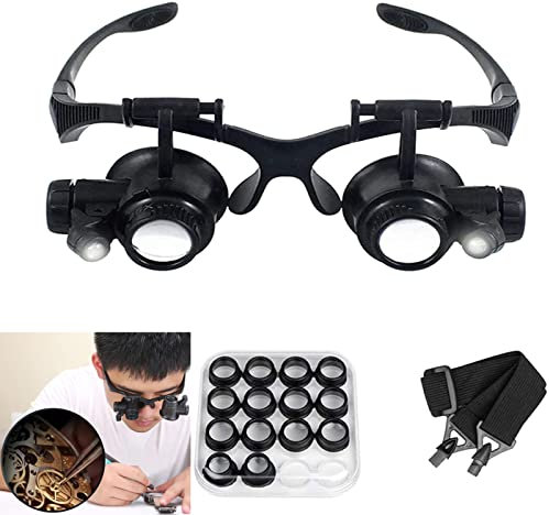 LXIANGN Gafas de reparación de relojes con doble ojo iluminado con luz LED para joyero, gafas con lupa desmontable con 2,5 x a 25 x ocho grupos de lentes de joyería (#2)