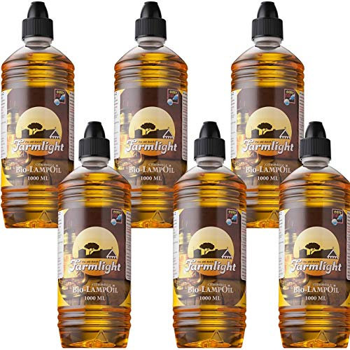 Farmlight Huile de Lampe Bio à la Citronnelle – 6x1L – Parfum Naturel – Sans Fumée & Sans Odeur – Pour Lampes à Huile, Torches de Jardin & Lanternes