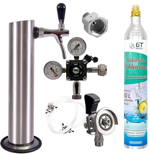Gastrobedarf Westerbarkey Zapfgarnitur klein mit Schanksäule, Schankhahn, Korb/M-Keg oder Köpi-Keg, Co² Flasche, Druckminderer & Schläuche (Typ M) 425g Soda