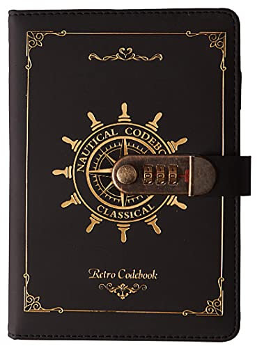 NectaRoy A5 Vintage Lockable Journal with Rudder Design, 120 Sheets Secret Notebook Travel Diary, PU Leather Writing Notepad with Pen Holder&Card Slots, Personal Sketchbook Birthday Gift, 210x145mm