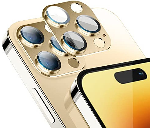 Niboow Camera Lens Protectors for iPhone 14 Pro / 14 Pro Max, Aluminum Alloy 9H Tempered Glass Anti Scratch Camera Cover, HD Full Cover Camera Lens Protector Film for iPhone 14 Pro / 14 Pro Max-Gold