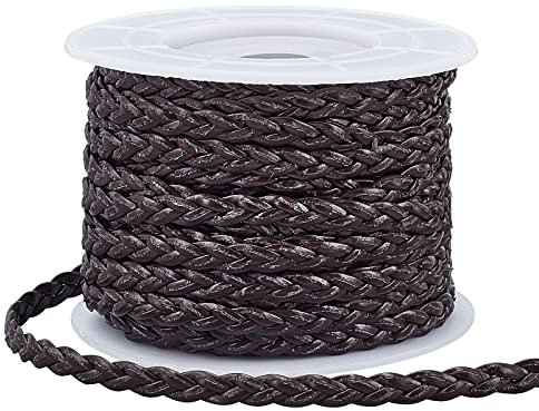 PandaHall Cordon Tressé 5mm Cordon en Cuir Tressé Plat Marron Cordon Bolo en Similicuir Plié 10m pour Colliers, Ceintures, Bracelets Artisanat et Fabrication de Bijoux