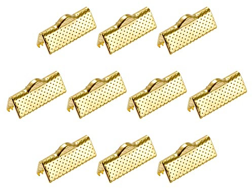 sourcing map 100Pcs Ribbon Crimp Clamp Ends, 16mm Bookmark Pinch Cord End Clasps for DIY Craft Making, Gold Tone