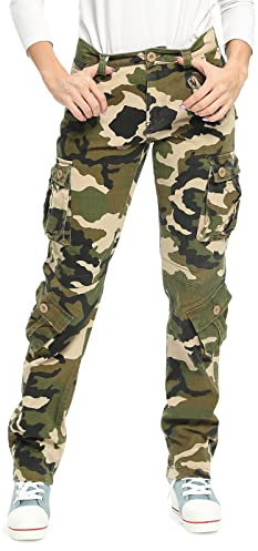 Aeslech Womens Camo Cargo Work Combat Trousers Cotton Casual Tactical Pants Ladies Travel Camo M US 2 - UK 4