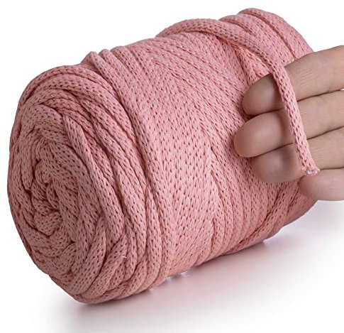 MeriWoolArt® Makramee Garn Hellrosa 6 mm x 85 m Baumwollkordel, recyceltes weiches Baumwollgarn für das Stricken von Pflanzenhängern, Schmuckherstellung, Häkeltaschen