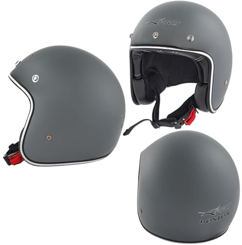 A-Pro Casco Jet Open Face Moto Custom Scooter Grigio Opaco Taglia M