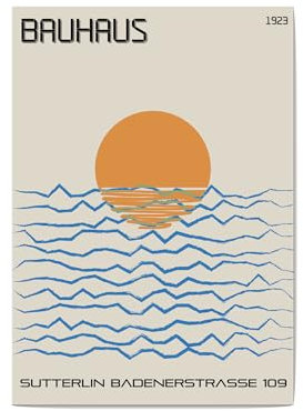 Bauhaus Poster, Bauhaus Kunstdruck, geometrisches Poster, Sonnenuntergang Bauhaus, Wandkunst, inspiriert vom Bauhaus-Poster, Mitte Jahrhundert Poster (A4 – 21 x 29,7 cm)