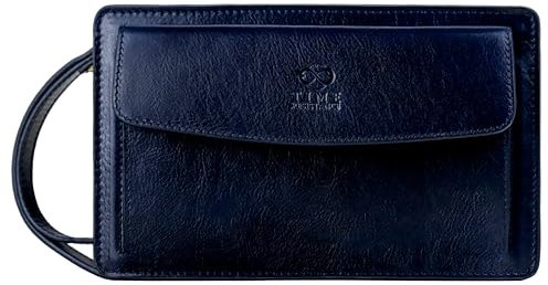 Time Resistance Pochette Uomo Fatta a Mano in Italia da Esperti Artigiani – Pratica Pochette Uomo da Polso con Cinturino Rimovibile – Borsello a Mano con Tasca per Smartphone (Blu)