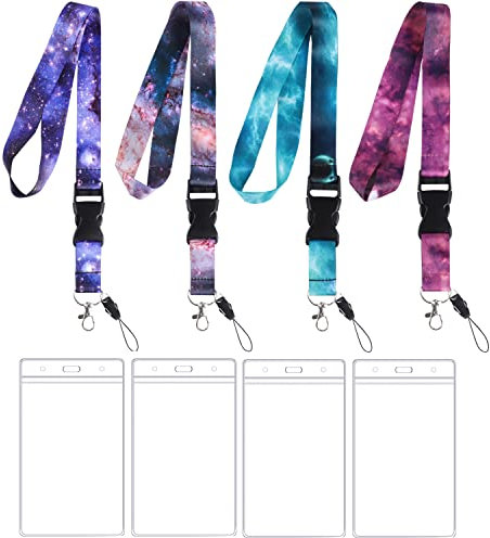 4 Stück Schlüsselband mit Kartenhalter, personalisiertes bedrucktes Schlüsselband mit transparentem Ausweishalter, Ausweishalter, Schlüsselband für Büro, Namensschild, Ausweis oder Schlüssel