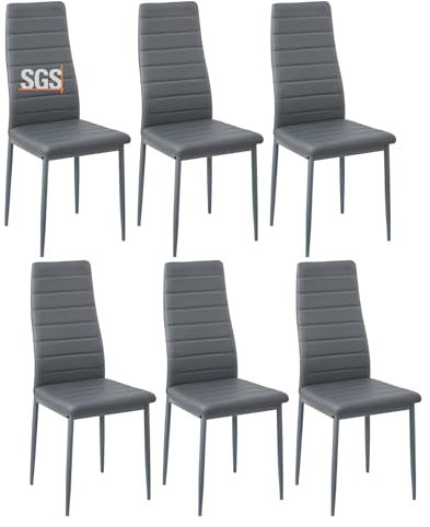 buybyroom Sillas de Comedor Juego de 6 Silla de Cocina de Metal, Silla de Mesa de Comedor Cómoda Silla Tapizada para Sentarse, Gris