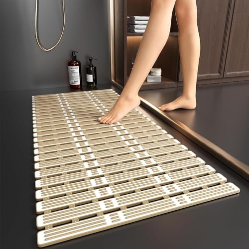 XIYUNTE Large Shower Mat Non Slip Anti Mould for Elderly- 90x40cm TPE Bath Mat Non Slip Shower Mats for Inside Shower, Anti Slip Shower Mat with Suction Cups, Rubber Bath Mat, Cut to Size, Brown
