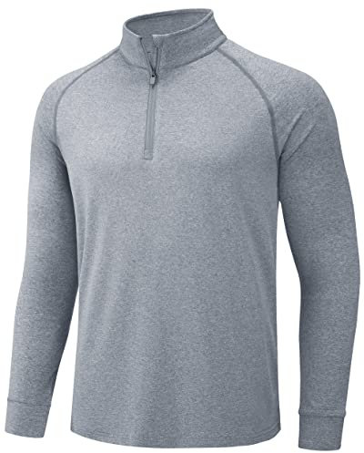 TACVASEN Mens Gym Tops Quick Dry Long Sleeve T Shirts UPF50+ Sun Protection Shirts Running Top for Workout and Casual Light Grey,2XL