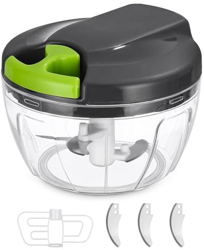 Picadora manual de alimentos de Plástico, trituradora de verduras, Picadora Manual de 3 cuchillas cebolla,ajo,frutas,carne, cortador con cuerda 520ml