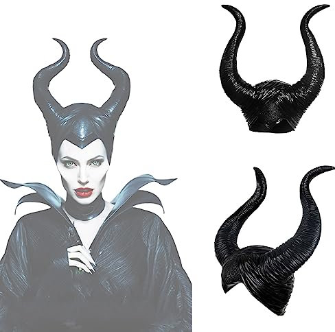 Kaimeng Halloween Kostüm Königin Hörner Kopfschmuck Helm Maleficent Cosplay Schwarz Latex böse Haarreif Teufel Kopfbedeckung Erwachsene Hörner Hut für Karneval Fasching Maskerade Party Foto Requisiten