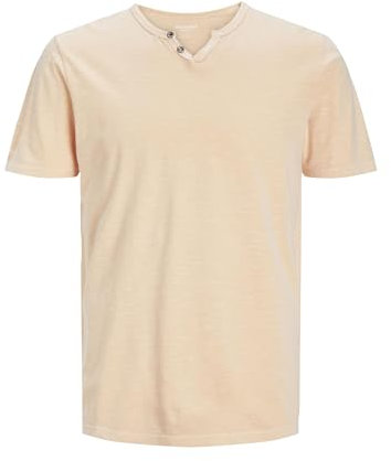 JACK & JONES Camiseta básica de Hombre Cuello en V, Manga Corta, de algodón, con Botones JJESPLIT, Color:Naranja, Size:L
