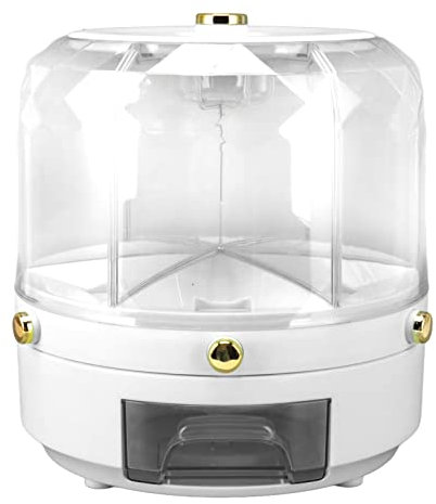 Reisspender, 6 Grid 6KG 360 Grad drehbar Getreide-Container Dry Food Dispenser mit Deckel, einzelne Taste, klar Cereal Dispenser Eimer für Home Kitchen Pantry Sojabohnen Mais (Weiss)