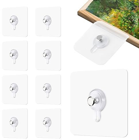 Feibety Self Adhesive Hooks, 20Pcs No Drilling Frame Hanging, Transparent Removable for Wall Bathroom Kitchen