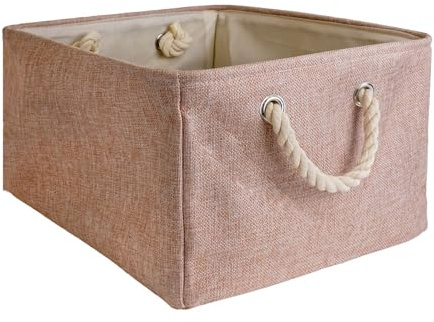 Intirilife Aufbewahrungskorb Organizer mit Henkel in Rosa - 41 x 31.5 x 21 cm - Gefaltet 41 x 33.5 x 5.5 cm - Praktische Aufbewahrungs Box für Regale Ablagen als Deko mit Deckel