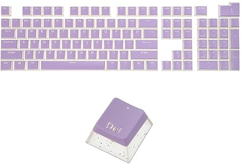 sourcing map 104 Keys Pudding Keycaps Set OEM Profile 60 Percent ABS for 61/87/104 Mechanical Keyboard Layout, Lavender Purple & Translucent Double Shot