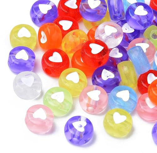 Perlin 300 Stück Herz-Perlen Fädelperlen, Zwischenperlen, 7mm Bunte Acryl Perlen zum Auffädeln Bastelperlen für Armband, Choker, Schmuck oder andere Handwerk