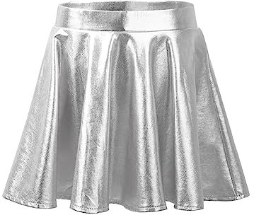 iEFiEL Mdächen Metallic Rock Glänzende Minirock Kurz Faltenrock Elastischen Bund Skater Skort Tanzkostüm Schulmädchen Rock Silber 158-164