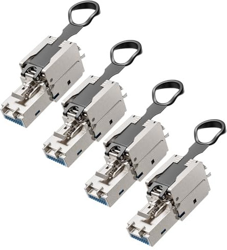 VCELINK Connecteurs RJ45 Cat7, Fiches Ethernet réutilisables sans outil, Fiches modulaires RJ45 blindées Cat6A pour câble FTP STP SFTP UTP 22-26AWG, 10 Gbps 600MHz, plaqué or, 4 paquets