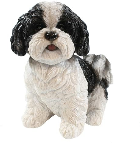 colourliving Hunde Figur Shih Tzu Welpe sitzend und stehend Hund Tierfigur lebensecht wirkende Hundefiguren (sitzend schwarz)