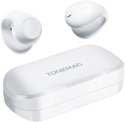 TONEMAC Cuffie wireless Q2A, auricolari Bluetooth 5.3 con clip, auricolari wireless da 13 mm, auricolari stereo Bluetooth con bassi profondi 34h, microfono ENC integrato, USB-C, display a LED