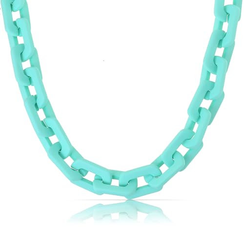 Made by Nami Große Glieder Halskette Damen Türkis Raver Schmuck 40 + 5 cm Länge (Türkis)