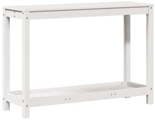 vidaXL Pflanztisch, Gärtnertisch mit Ablage, Blumentisch für Garten Balkon Terrasse, Gartentisch Arbeitstisch, Weiß 108x35x75cm Massivholz Kiefer