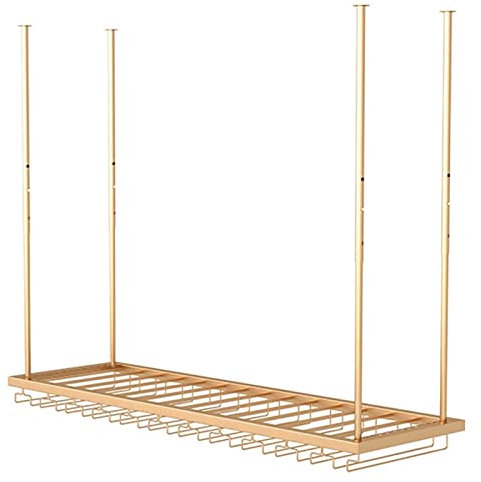 Hängendes Weinregal, verstellbare Höhe, Metall-Decken-Flaschenregal, Vintage-Weinaufbewahrungshalter mit Stielglasablage für Unterschrank, Küche, Bar (Größe: 60 cm) (60 cm)