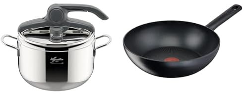 Lagostina Irradial Control Lagoeasy'UP Pentola a Pressione 5 L in Acciaio & Rigenera Green Wok Antiaderente in Alluminio 100% Riciclato Ø 28 cm