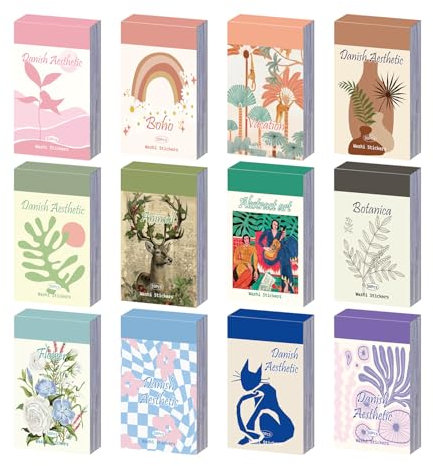PAGEMORE 12 Sets 600 Blatt Washi Aufkleber für Journaling, Boho Aufkleber Abstrakte Ästhetische Aufkleber Vintage Scrapbook Aufkleber Set für Bullet Art Tagebuch Karte Handwerk Geschenke Planer