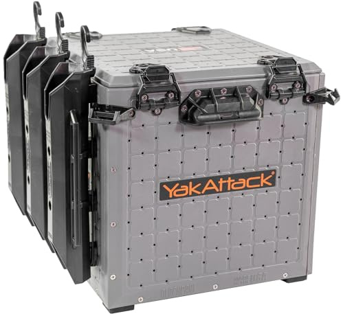 YakAttack BlackPak Pro 13 x 13 Fishing Crate with 3 Rod Holders - Battleship Grey | Compact Tackle Storage Box & Gear Organizer for Kayaks | Lightweight, Durable & Customizable Marine Accessory