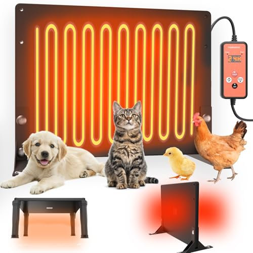 MQUPIN küken wärmeplatte 30x40cm Heizplatte für die Kükenaufzucht, 0-24H Timer-Steuerung 12W-120W 5°C-80°C wärmeplatte höhenverstellbar, geeignet für Hühner, Kätzchen, Welpen, Haustiere (PC)