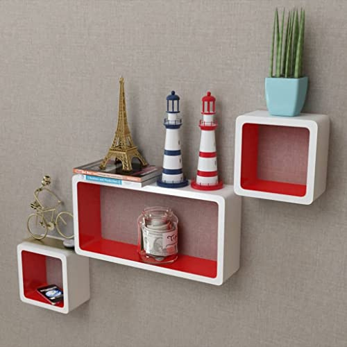 Furniture – 3 weiß-rote MDF-Wandregale, Würfel, Bücher/DVD-Aufbewahrung, Regal