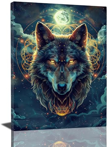 Fantasy Wolf Decor Wandkunst – Wolf Poster & Bilder für Wand – gerahmter Leinwanddruck für Badezimmer, Schlafzimmer und Wohnzimmer – 30,5 x 40,6 cm