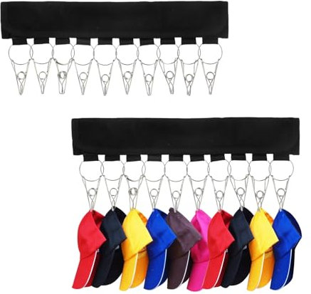 Cap Halter - Cap Organizer - Cap Halterung Wand - 2-teiliges Baseballkappen-Regal - tragbarer Hut-Organizer mit 20 Edelstahl-Clips - ideal zum Aufhängen von Mützen, Schals, Krawatten