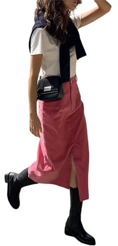 EGZNPDZU Gonna Lunga Donna Scherma di Velluto A Velluto di Cotone per Donne Autunno E Inverno in Alto in Alto Anca Divisa Long Casual Dritti-Rosa-l